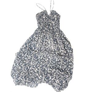 A.L.C. Floral Maxi Dress • Sleeveless Empire Smocked Back Blue White Print Sz 4